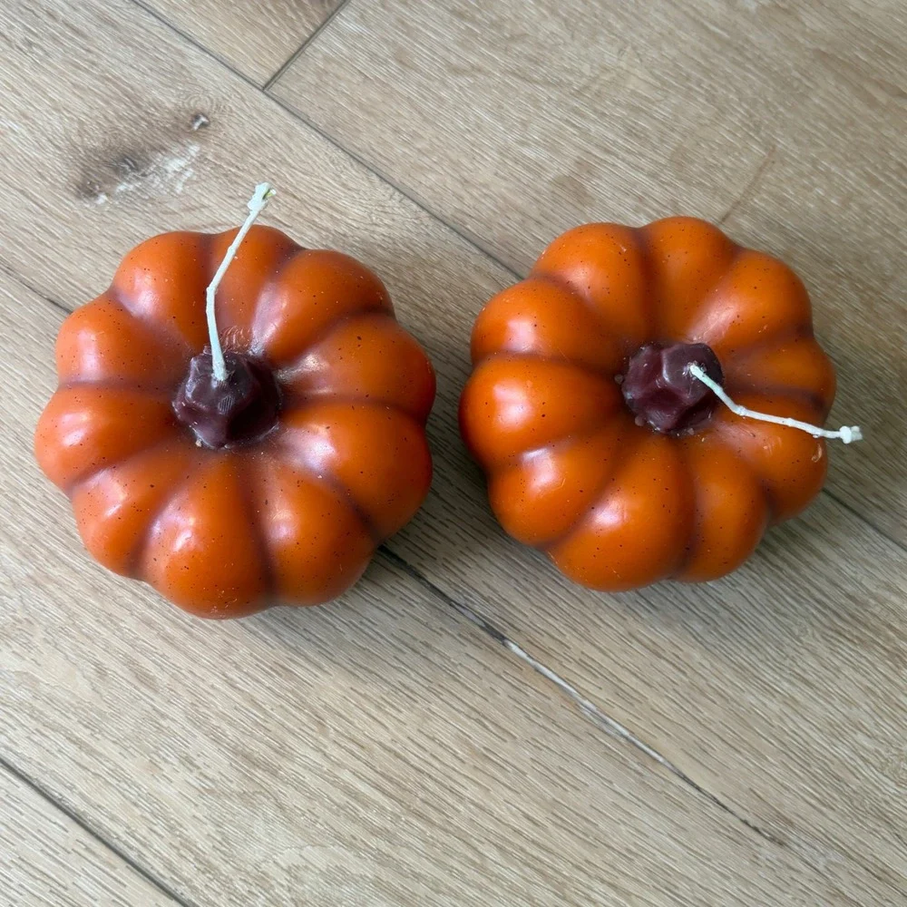 Pumpkin Shaped Decorative Candles Set of 2 Fall Autumn Harvest Decor
